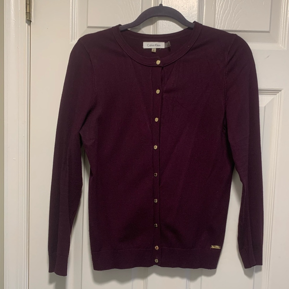Purple Calvin Klein Sweater with Gold Buttons - Size M